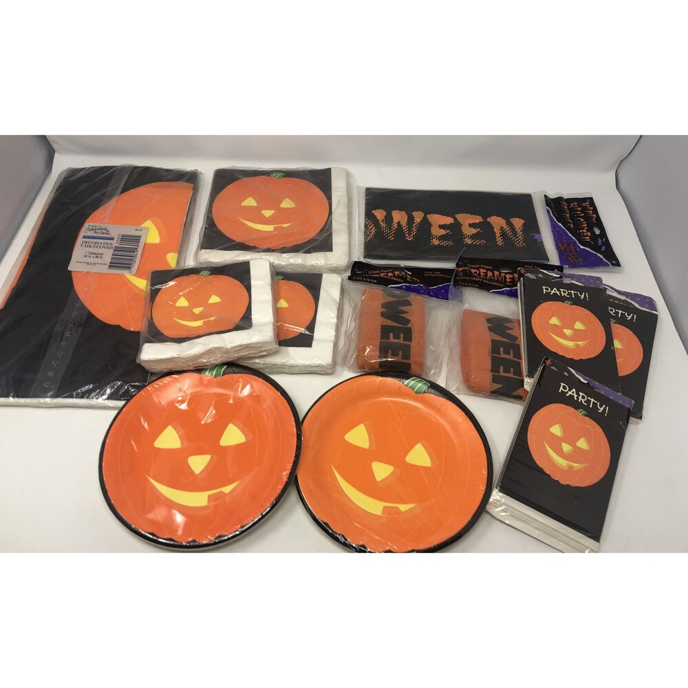 Vintage Gibson Greetings Halloween Party Supplies USA Pumpkin Invitations Plates
